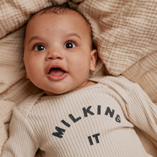 Milking It Rib Romper Footed Onesie (Oatmeal)