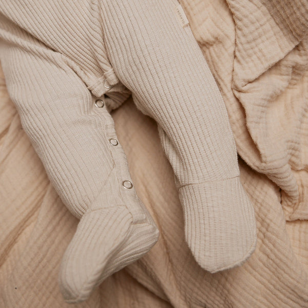 Milking It Rib Romper Footed Onesie (Oatmeal)