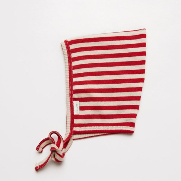 Pixie Crimson Stripe Cotton Bonnet