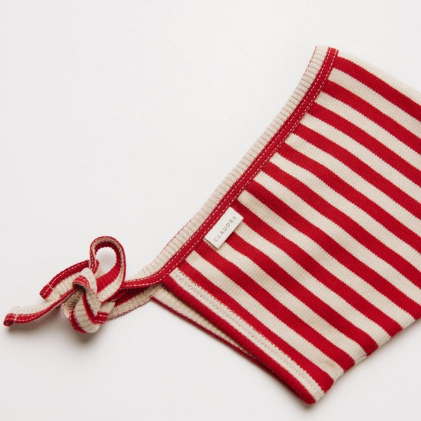 Pixie Crimson Stripe Cotton Bonnet