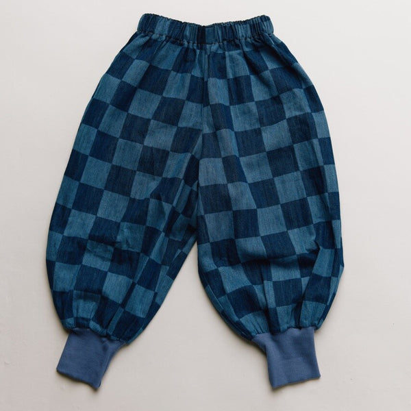 Murphy Checkerboard Balloon Denim Cuffed Cotton Trouser