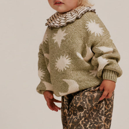 Cozmo Moon and Stars Intarsia Knit Sweater (Matcha)