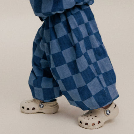 Murphy Checkerboard Balloon Denim Cuffed Cotton Trouser