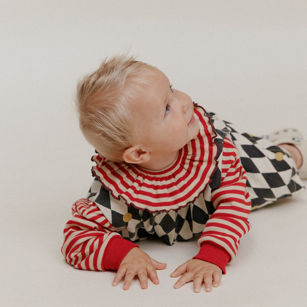 Bobbi Crimson Stripe Detachable Frilled Collar Bib