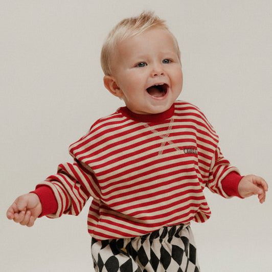 Jamie Crimson Stripe Cotton Long Sleeve Tee