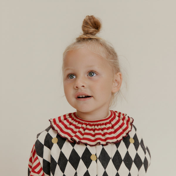 Bobbi Crimson Stripe Detachable Frilled Collar Bib