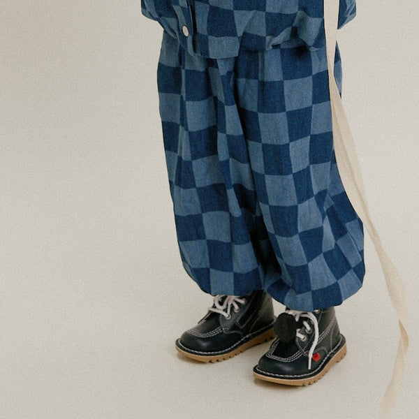 Murphy Checkerboard Balloon Denim Cuffed Cotton Trouser