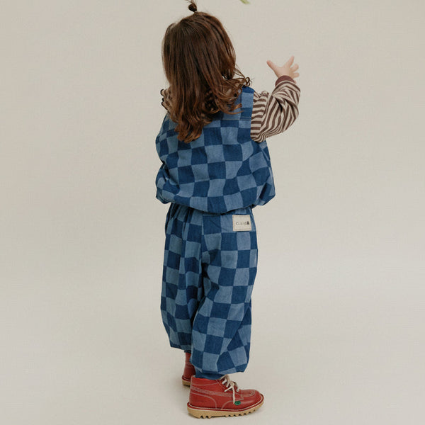 Murphy Checkerboard Balloon Denim Cuffed Cotton Trouser