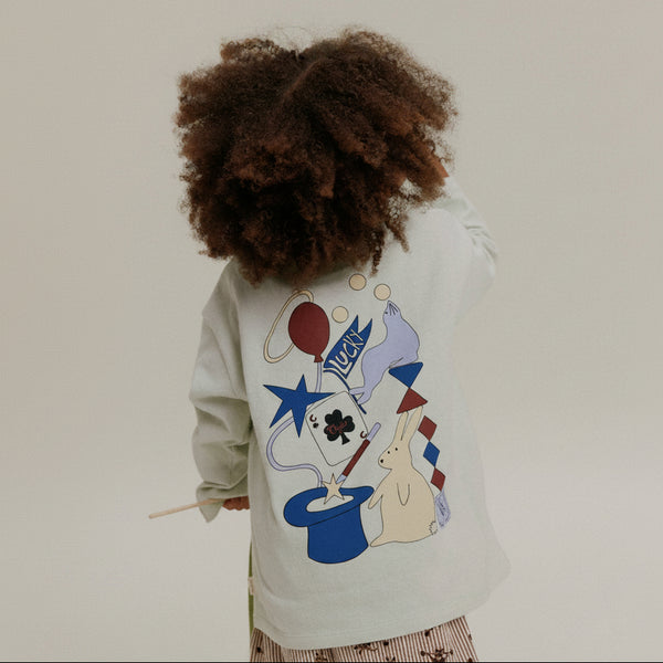 Loyle Abstract Lucky Print Cotton Long Sleeve Tee (Seagreen)