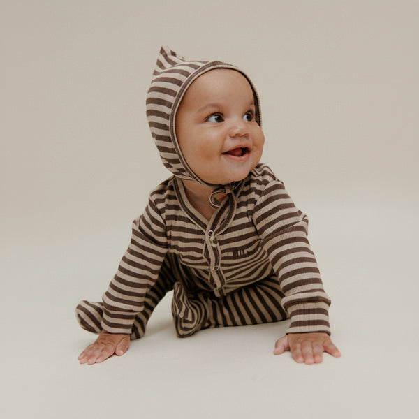 Milking It Acorn Stripe Rib Cotton Baby Onesie