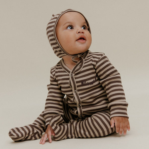 Milking It Acorn Stripe Rib Cotton Baby Onesie