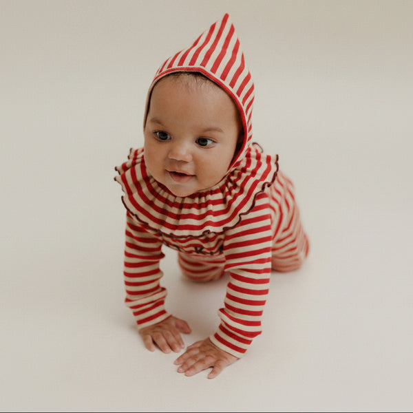 Pixie Crimson Stripe Cotton Bonnet
