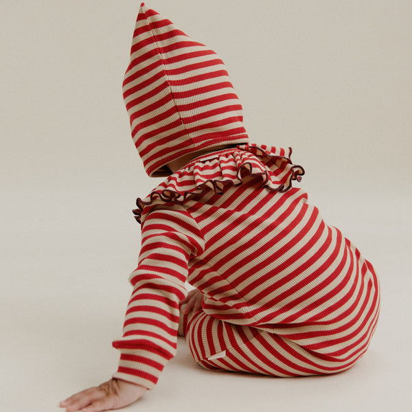 Pixie Crimson Stripe Cotton Bonnet