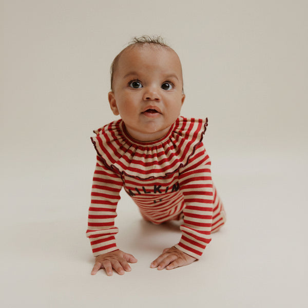 Milking It Crimson Stripe Rib Cotton Baby Onesie
