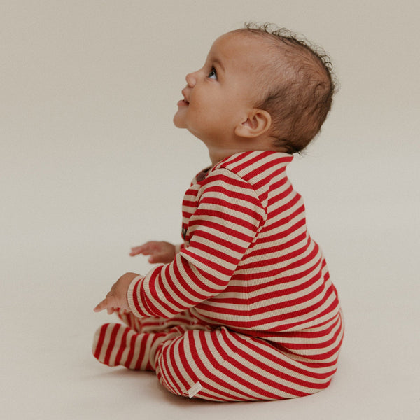 Milking It Crimson Stripe Rib Cotton Baby Onesie