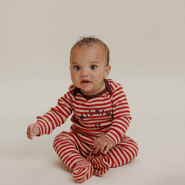 Milking It Crimson Stripe Rib Cotton Baby Onesie