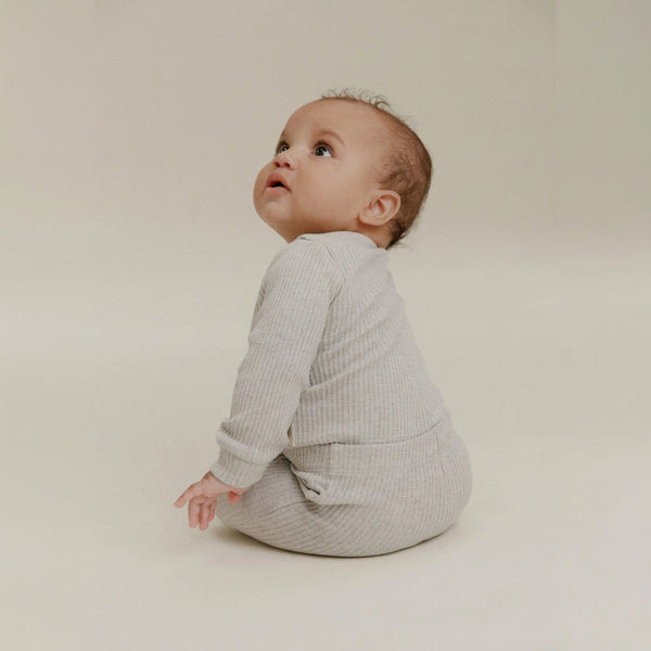 Milking It Grey Marl Cotton Rib Long Sleeved Baby Bodysuit