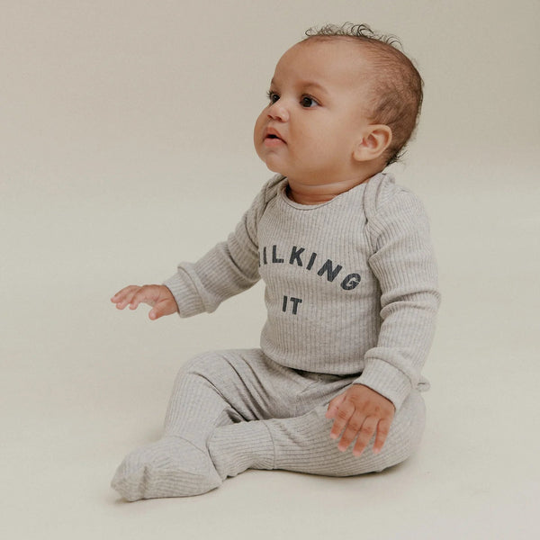 Milking It Grey Marl Cotton Rib Footed Baby Leggings
