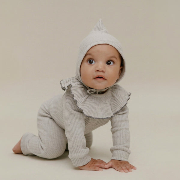 Milking It Grey Marl Cotton Rib Long Sleeved Baby Bodysuit