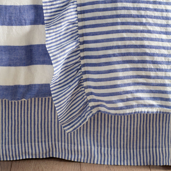 Cora Pinstripe Pure Linen Sheet Valance (Cobalt)