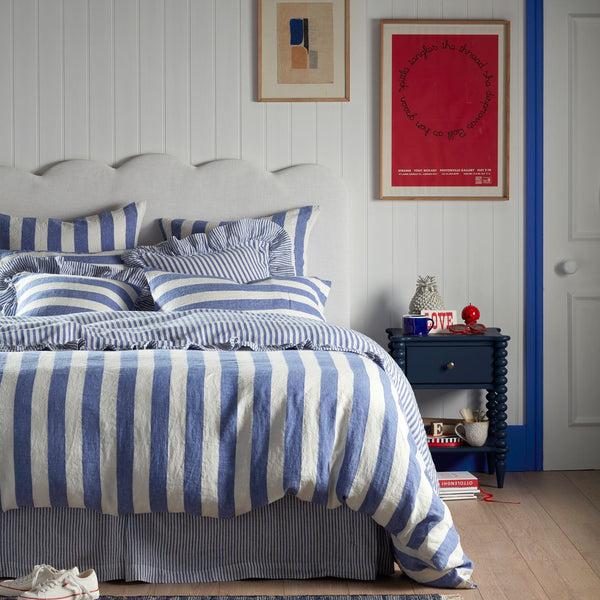 Cora Pinstripe Pure Linen Duvet Cover (Cobalt)