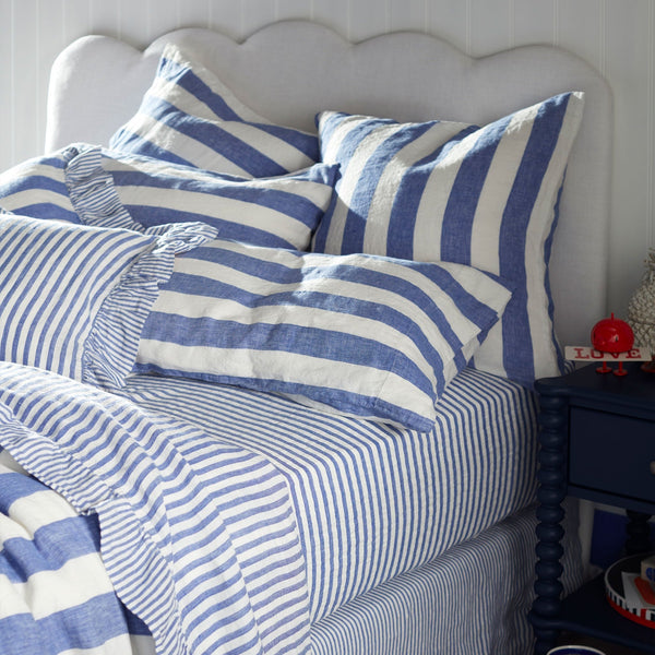 Cora Pinstripe Pure Linen Housewife Pillowcase (Cobalt)