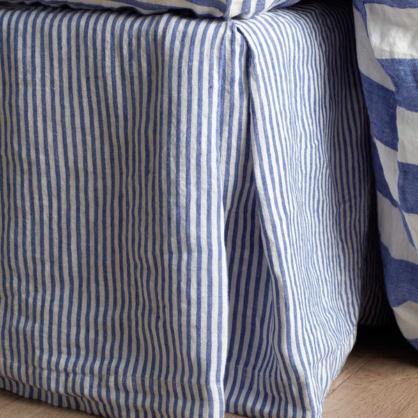 Cora Pinstripe Pure Linen Sheet Valance (Cobalt)