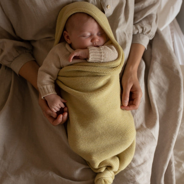 Merino Wool Baby Cocoon Swaddle Blanket (Light Yellow)