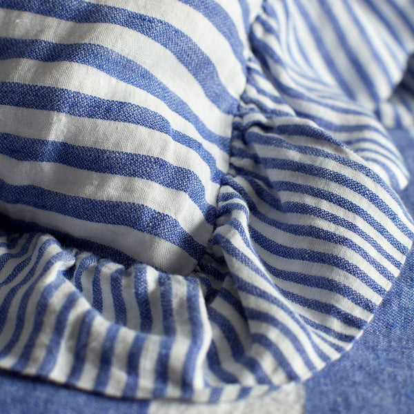 Cora Pinstripe Frilled Linen Cushion Cover (Cobalt)