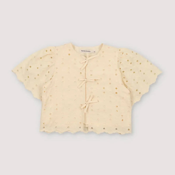 Creta Embroidered Cotton Blouse (Macadamia)