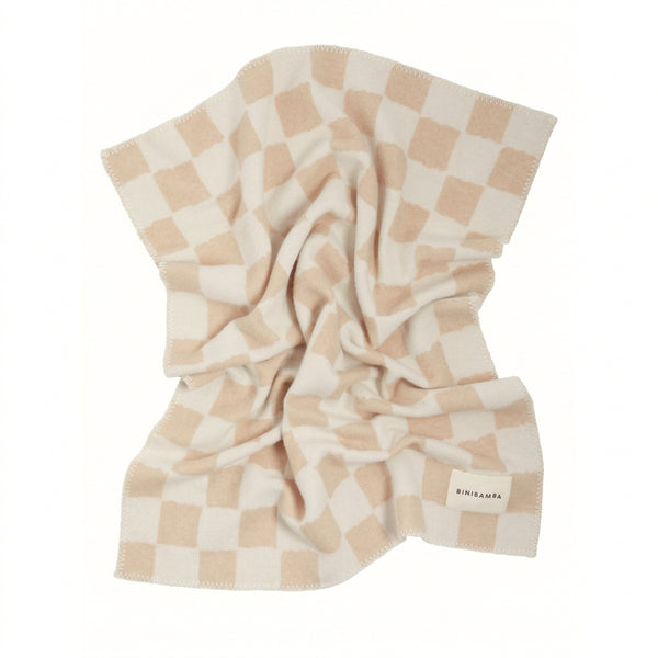 Merino Wool Checkerboard Bini Blanket (Camel)