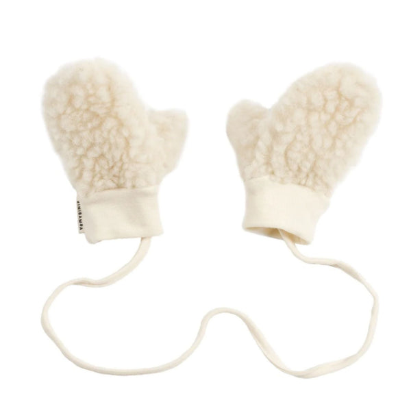 Bini Merino Wool Baby Mittens on a String (Milk)