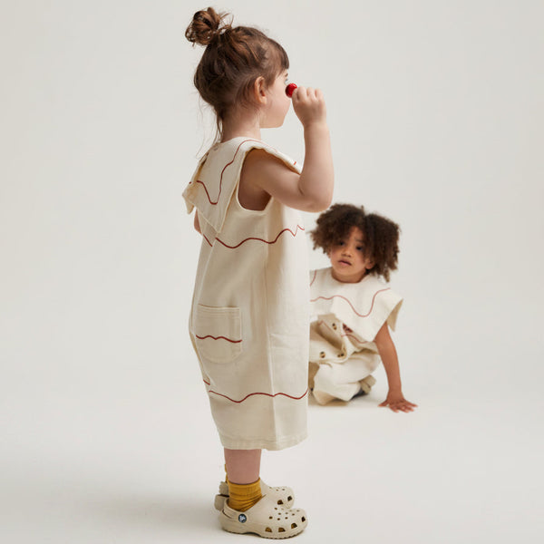 Cali Embroidered Sleeveless Vanilla Ripple Collared Overall