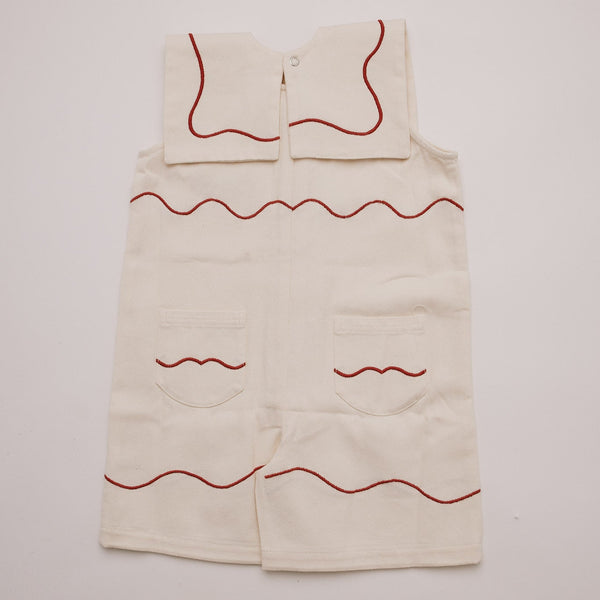Cali Embroidered Sleeveless Vanilla Ripple Collared Overall