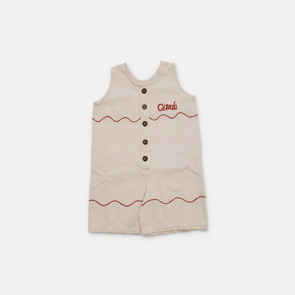 Cali Embroidered Sleeveless Vanilla Ripple Collared Overall