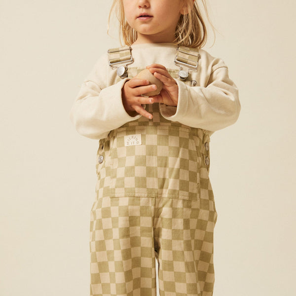 Cecile Checkerboard Dungarees (Olive)