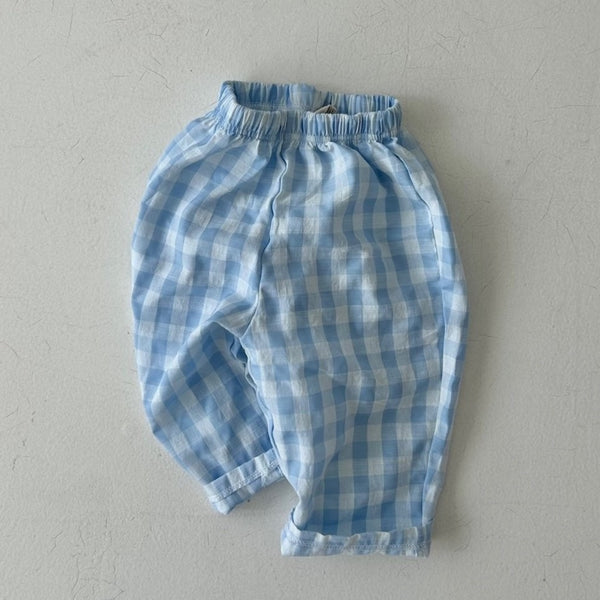 Nyle Summer Check Cotton Trousers (Sky)