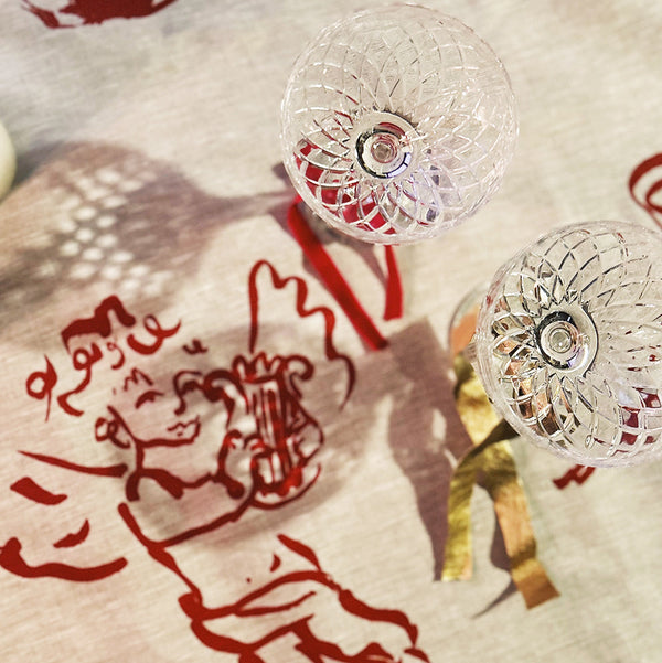Cherubs & Reindeer Linen Tablecloth