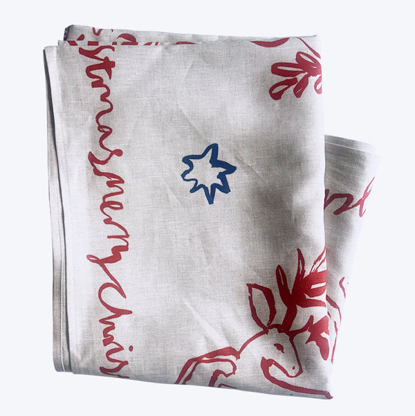 Cherubs & Reindeer Linen Tablecloth