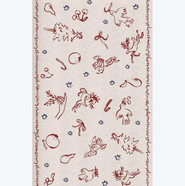 Cherubs & Reindeer Linen Tablecloth
