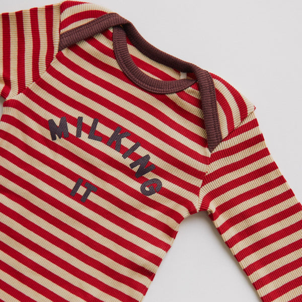 Milking It Crimson Stripe Rib Cotton Baby Onesie