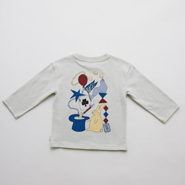 Loyle Abstract Lucky Print Cotton Long Sleeve Tee (Seagreen)