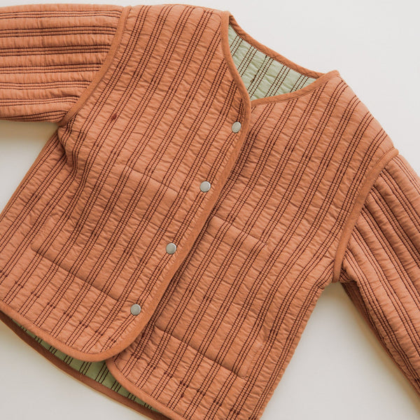 Simeon Sage Striped Reversible Quilted Boxy Jacket