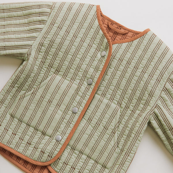 Simeon Sage Striped Reversible Quilted Boxy Jacket