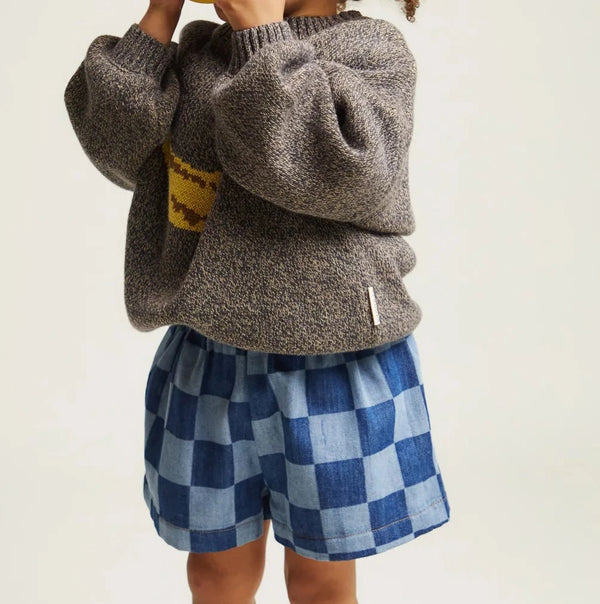 Frankie Checkerboard Cotton Denim Shorts