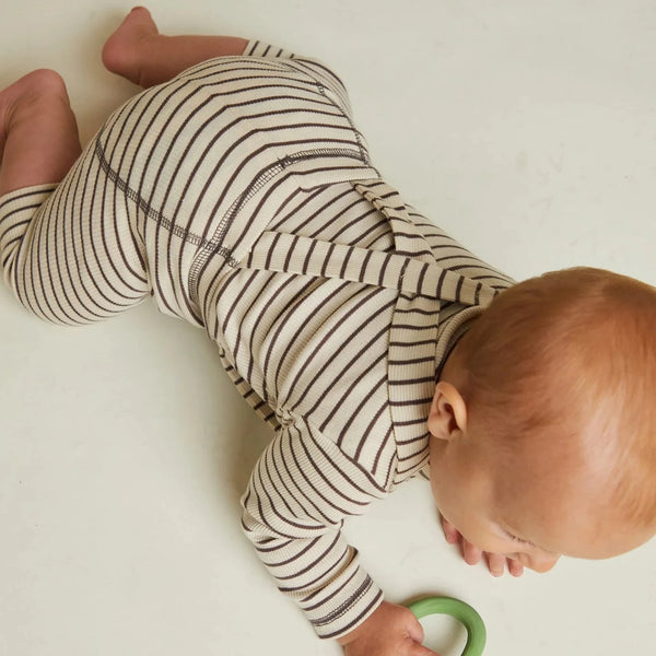 Organic Cotton Rib Baby Coco Striped Leggings with Braces