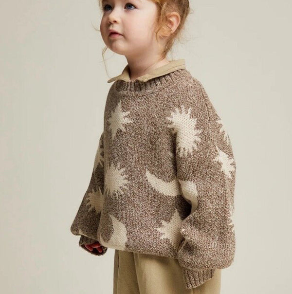 Cozmo Moon and Stars Intarsia Knit Sweater (Mushroom)