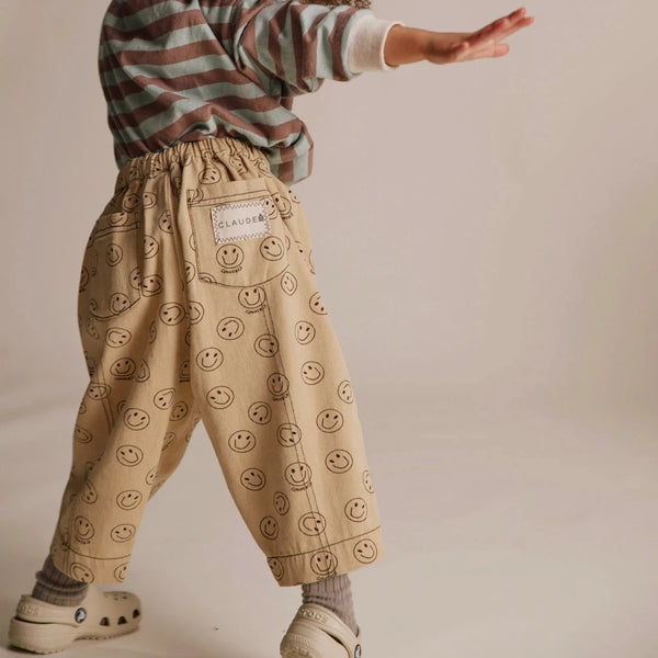 Rex Happy Face Print Cotton Trouser (Butter)