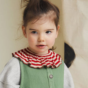 Bobbi Crimson Stripe Detachable Frilled Collar Bib