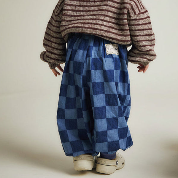 Murphy Checkerboard Balloon Denim Cuffed Cotton Trouser